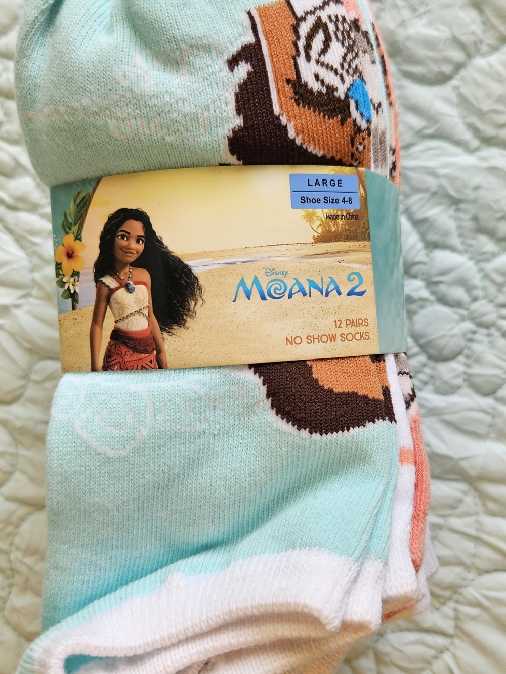 Disney Moana 2 No-Show Socks in Aqua, White & Brown